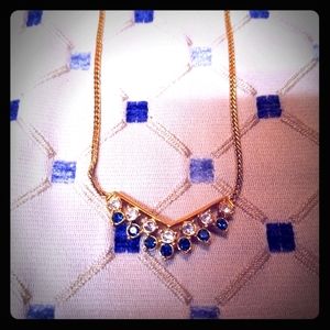 NWOB Vintage Avon Majestic Necklace Simulated Clear and Sapphire Crystals